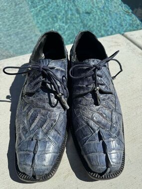 Men's Navy Crocodile Leather Dress lace up Shoes
